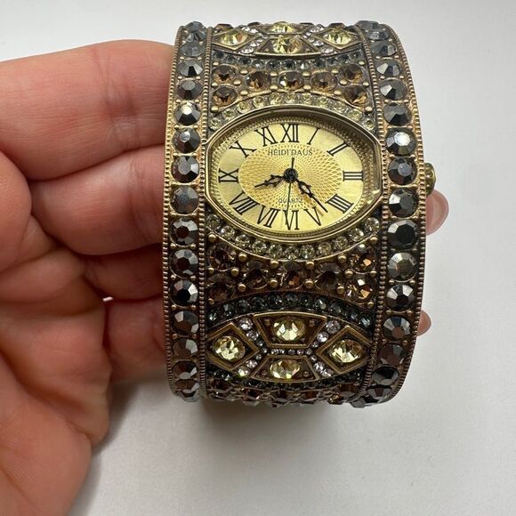 Heidi Daus "Divinely Deco" Art Deco, Crystal Watch, Cuff Bracelet! - Picture 7 of 10